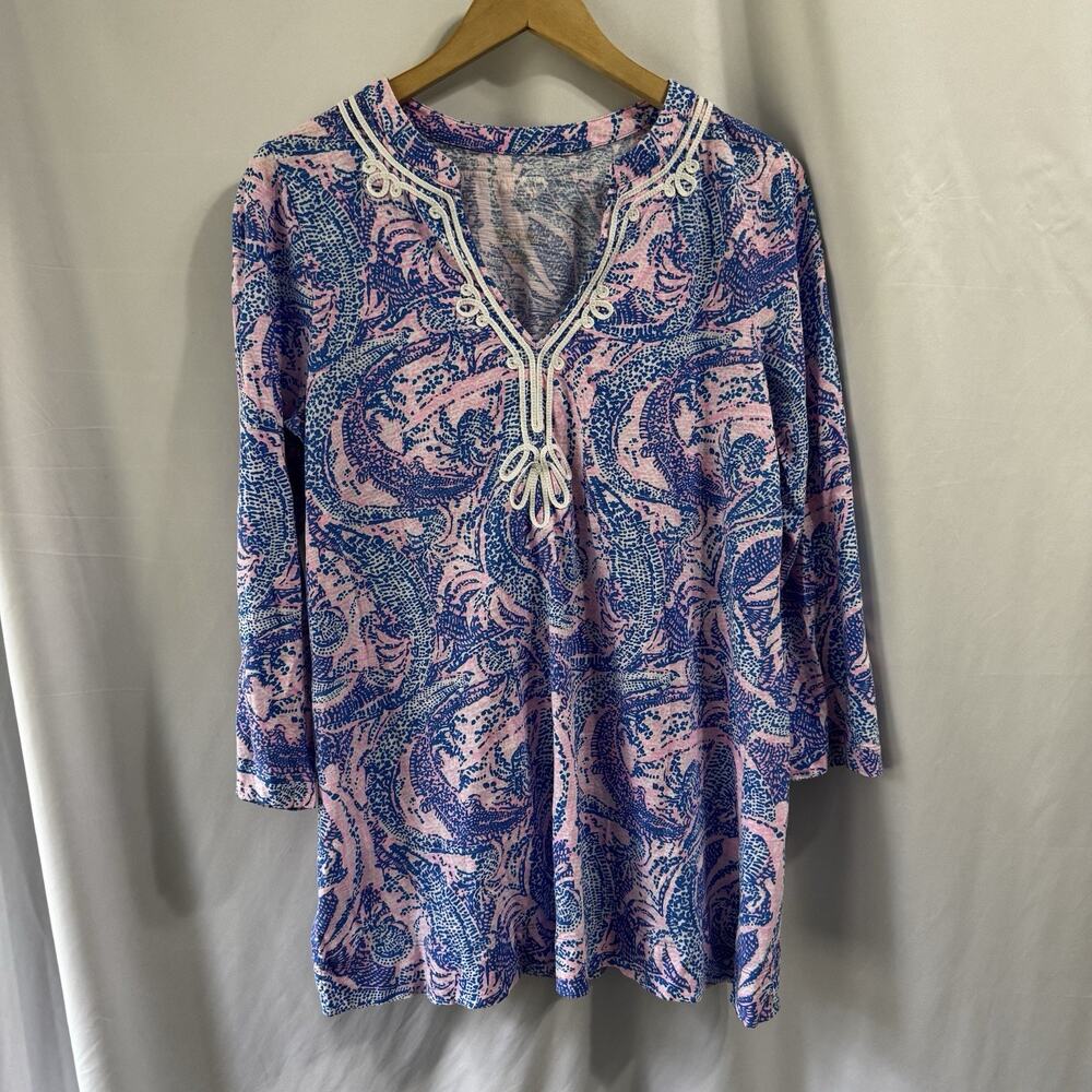 Lilly Pulitzer Kaia Knit Tunic Coastal Blue Maybe Gator Size Large Beach Preppy
